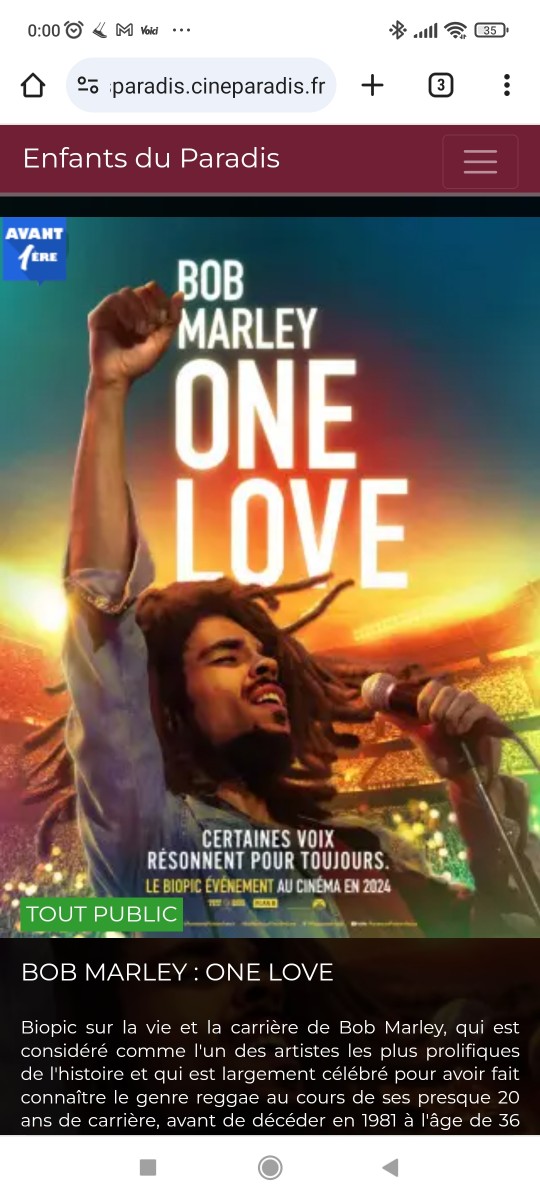 Cinéma One Love de Bob Marley en avant-première