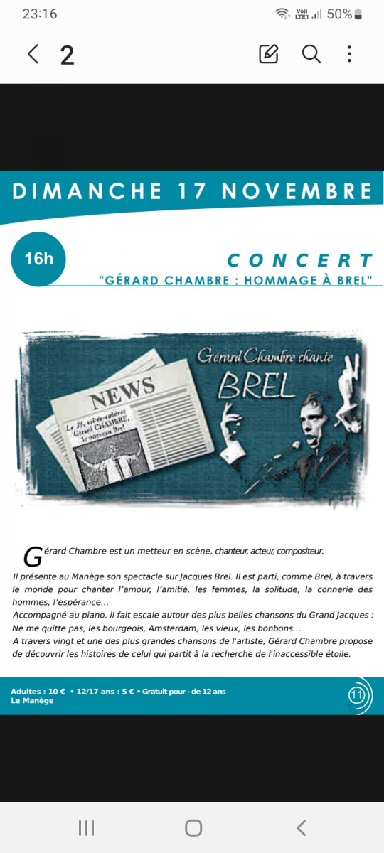 Concert Gérard Chambre  : Hommage à Brel